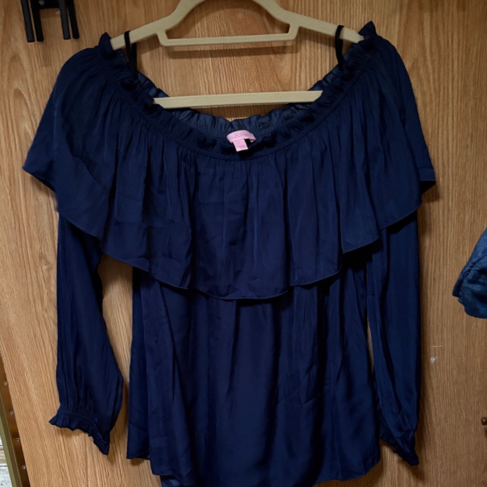 Lilly Pulitzer Navy Off-Shoulder Blouse - Picture 2 of 6